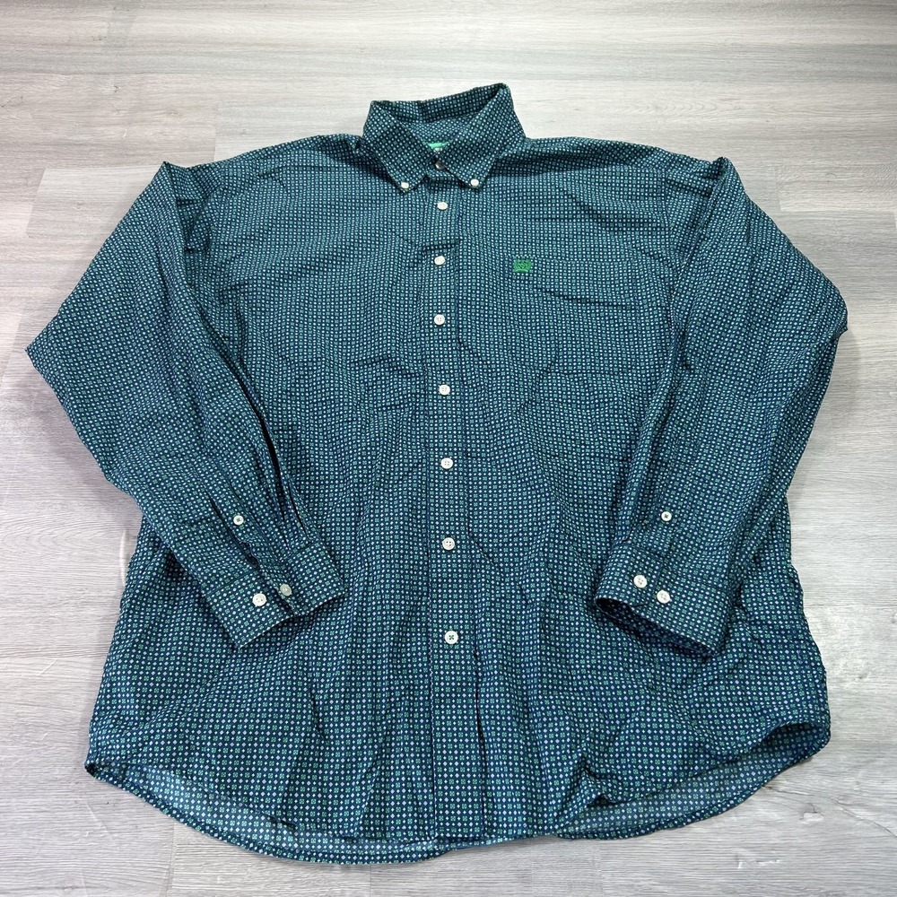 Cinch Shirt Mens Large Blue Geometric Long Sleeve Button Up Western Casual